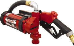 Tuthill - 25 GPM, 1" Hose Diam, DC High Flow Tank Pump with Automatic Nozzle - 1-1/4" Inlet, 1" Outlet, 12 VDC, 18' Hose Length, 1/2 hp - Caliber Tooling