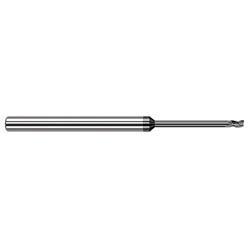 Square End Mill: 1/64'' Dia, 1/32'' LOC, 1/8'' Shank Dia, 2-1/2'' OAL, 3 Flutes, Solid Carbide Single End, Amorphous Diamond Finish, 30 ° Helix, Centercutting, RH Cut, RH Flute