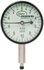 Mahr - 0.05" Range, 0-10-0 Dial Reading, 0.0005" Graduation Dial Drop Indicator - 1-1/4" Dial, 0.02" Range per Revolution, 0.0005" Accuracy, Revolution Counter - Caliber Tooling