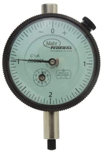 Mahr - 0.025" Range, 0-5-0 Dial Reading, 0.00025" Graduation Dial Drop Indicator - 2-3/4" Dial, 0.01" Range per Revolution, 0.00025" Accuracy, Revolution Counter - Caliber Tooling