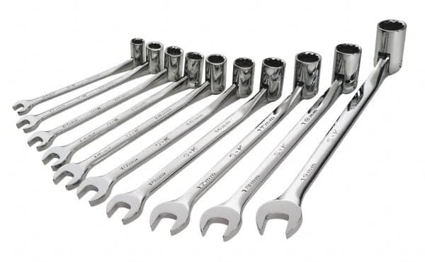 SK - 10 Piece, 10 to 19mm, Combination Wrench Set - Metric System of Measurement, Chrome Finish, Comes in Tray - Caliber Tooling