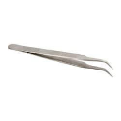 Value Collection - 4-3/8" OAL 7-SA Dumont-Style Swiss Pattern Tweezers - Curved Shanks with Beveled Edges, Plain, Sharp Points - Caliber Tooling