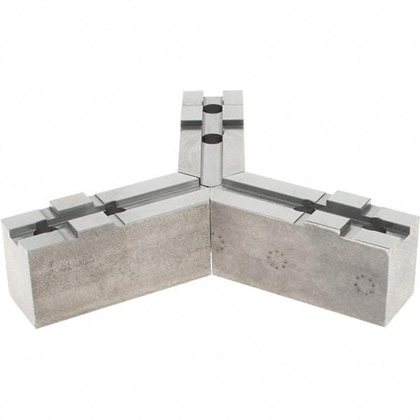 Abbott Workholding Products - Tongue & Groove Attachment, Square Soft Lathe Chuck Jaw - 3 Jaws, Steel, 1.5748" Btw Mount Hole Ctrs, 4-1/2" Long x 1-1/2" Wide x 2" High, 0.4724" Groove, 0.4724" & 12mm Fastener - Caliber Tooling