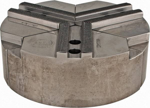 Abbott Workholding Products - 1.5mm x 60° Serrated Attachment, Round Soft Lathe Chuck Jaw - 3 Jaws, Steel, 0.7874" Btw Mount Hole Ctrs, 6" Wide x 2" High, 0.4724" Groove, 0.3937" & 10mm Fastener - Caliber Tooling