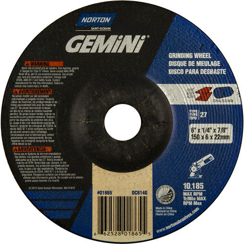 6 × 1/4 × 7/8″ Gemini Grinding Wheel A 24 S Type 27 - Caliber Tooling