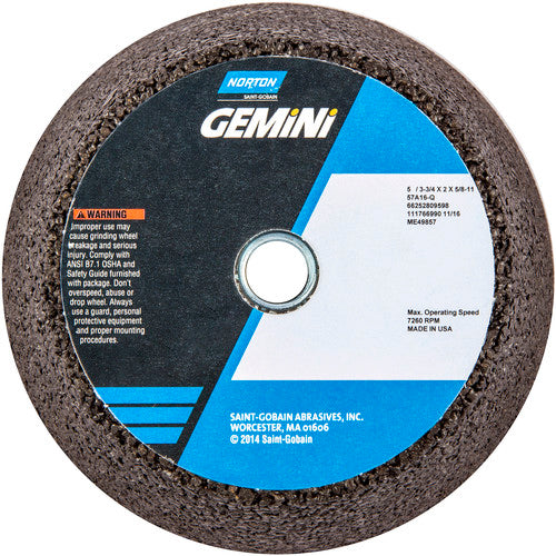 ‎5″ / 3-3/4″ × 2″ × 5/8″-11-Gemini Snagging Wheel Type 11-Flaring Cup 16 Grit Aluminum Oxide - Caliber Tooling