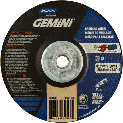 ‎6 × 1/4 × 5/8 - 11″ Gemini Grinding Wheel A 24 S Type 27 - Caliber Tooling