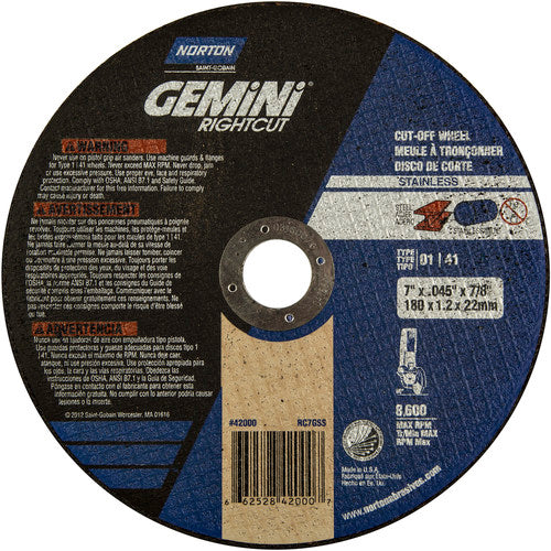 7″ × 0.045″ × 7/8″ Small Diameter Cut-Off Wheel Gemini RightCut SS 60 Grit - Caliber Tooling