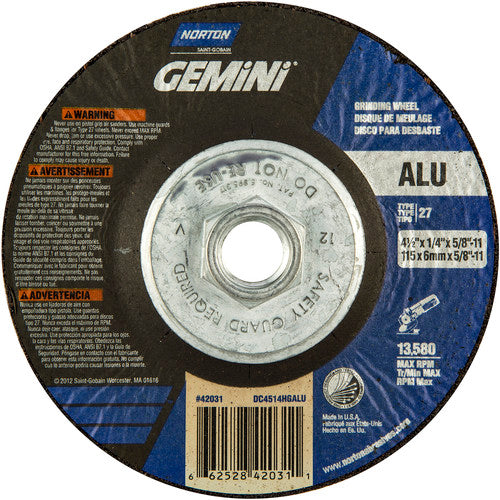 ‎4-1/2″ × 1/4″ × 5/8″ Gemini Non-Woven Depressed Center Wheel Type 27 - Caliber Tooling