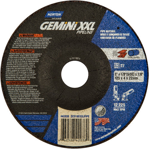 5″ × 5/32″ × 7/8″ Gemini Non-Woven Depressed Center Wheel Type 27 30 Grit Aluminum Oxide - Caliber Tooling