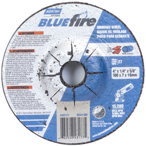 4″ × 1/4″ × 5/8″ BlueFire Non-Woven Depressed Center Wheel Type 27 Zirconia Alumina / Aluminum Oxide - Caliber Tooling