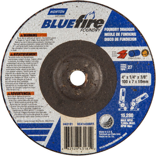 4″ × 1/4″ × 3/8″ BlueFire Non-Woven Depressed Center Wheel Type 27 Zirconia Alumina / Aluminum Oxide - Caliber Tooling