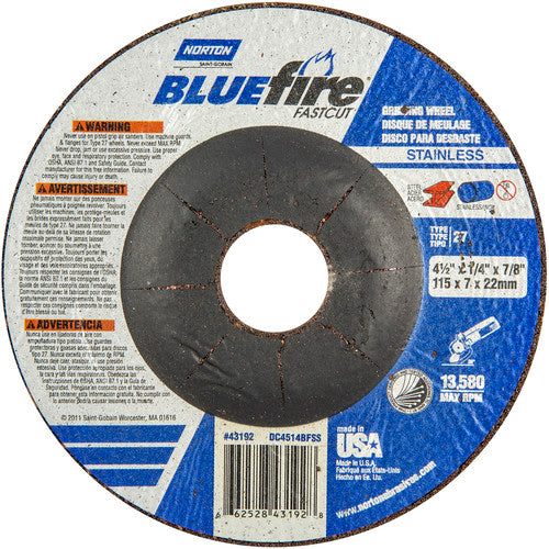 ‎4-1/2″ × 1/4″ × 7/8″ BlueFire Non-Woven Depressed Center Wheel Type 27 - Caliber Tooling