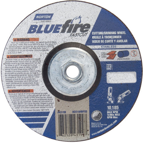 ‎6 × 1/8 × 5/8 - 11″ BlueFire INOX/SS Fast Cut Grinding Wheel ZA 30 U Type 27 - Caliber Tooling