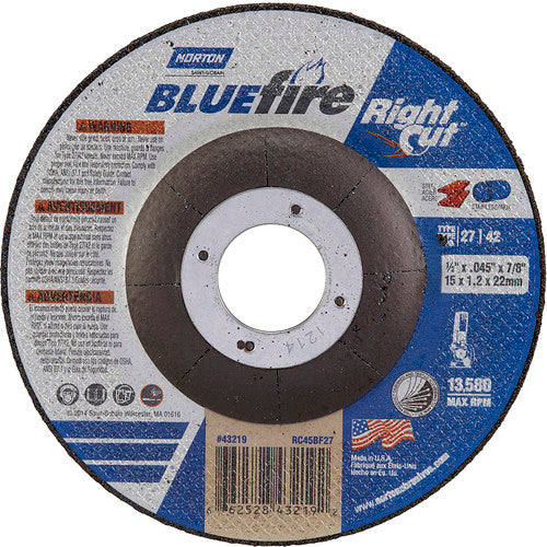 ‎4-1/2 × 1/16 × 7/8″ BlueFire RightCut Cutting Wheel A 36 R Type 27/42 - Caliber Tooling