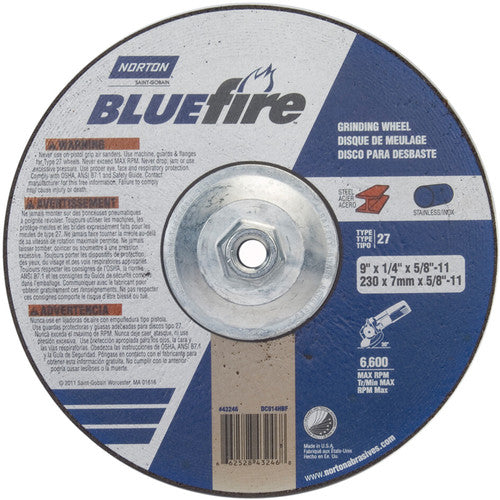 ‎9 × 1/4 × 5/8 - 11″ BlueFire Grinding Wheel ZA 24 S Type 27 - Caliber Tooling