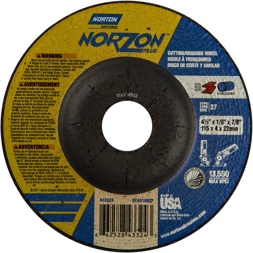 ‎4-1/2″ × 1/8″ × 7/8″ NorZon Plus Non-Woven Depressed Center Wheel Type 27 - Caliber Tooling