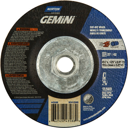 ‎4-1/2 x .125 × 5/8 - 11″ Gemini Cutting Wheel A 24 T BDA3 Type 27/42 - Caliber Tooling