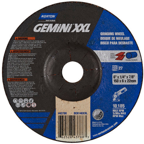 6″ × 1/4″ × 7/8″ Gemini Depressed Center Wheel Type 27 Aluminum Oxide - Caliber Tooling