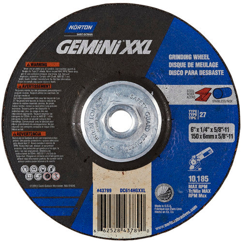 ‎6″ × 1/4″ × 5/8″-11 Gemini Depressed Center Wheel Type 27 Aluminum Oxide - Caliber Tooling