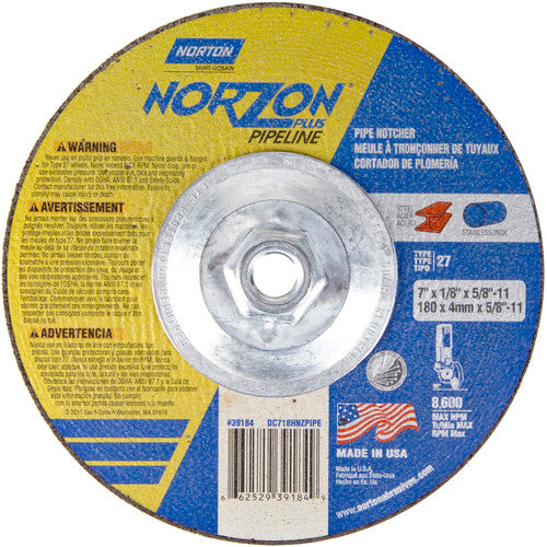 7″ × 1/8″ × 5/8″ NorZon Plus Non-Woven Depressed Center Wheel Type 27 - Caliber Tooling