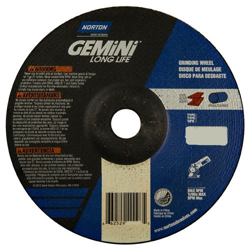 7 × 1/4 × 7/8″ Gemini Long Life Grinding Wheel A 24 R Type 27 - Caliber Tooling