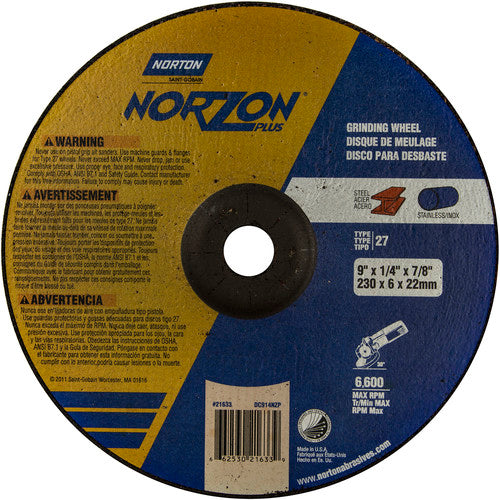 9″ × 1/4″ × 7/8″ NorZon Plus Non-Woven Depressed Center Wheel Type 27 - Caliber Tooling