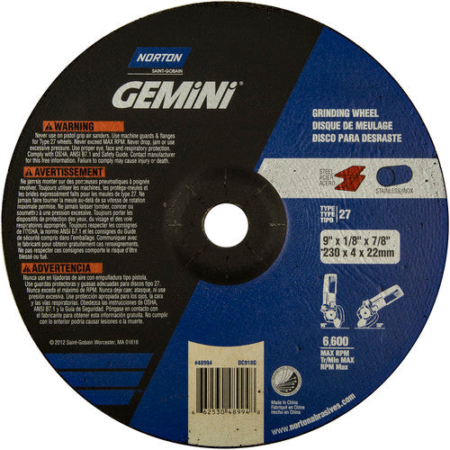 9″ × 1/8″ × 7/8″ Gemini Non-Woven Depressed Center Wheel Type 27 24 Grit Aluminum Oxide - Caliber Tooling