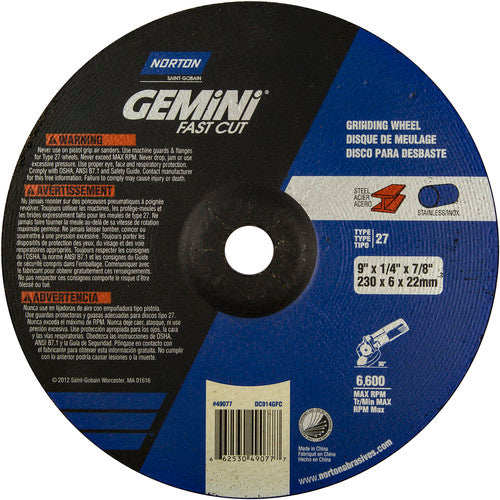 9″ × 1/4″ × 7/8″ Gemini Non-Woven Depressed Center Wheel Type 27 24 Grit Aluminum Oxide - Caliber Tooling