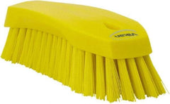 Vikan - 1.3" Bristle Length, Polyester Utility Scrub Brush - 7" Long x 3" Wide Head, 8" OAL, Yellow, Polypropylene Block - Caliber Tooling