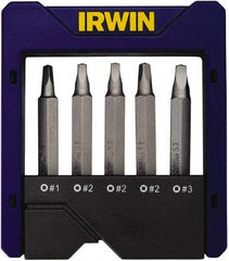 Irwin - 5 Piece, Square Handle, Power Bit Set - 0.05 to 1/4" Hex, #1 to #3, 1/4" Hex Drive - Caliber Tooling