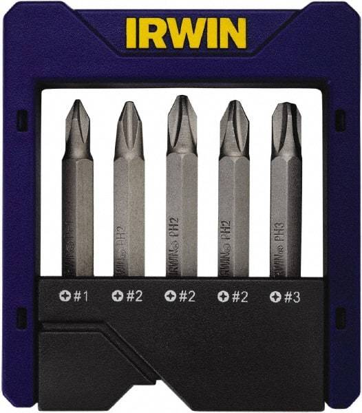 Irwin - 5 Piece, Phillips Handle, Power Bit Set - 0.05 to 1/4" Hex, 1/4" Hex Drive - Caliber Tooling