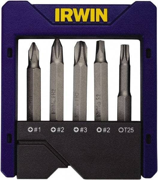 Irwin - 5 Piece, Multi Handle, Power Bit Set - 0.05 to 1/4" Hex, #1, #2, 1/4" Hex Drive - Caliber Tooling