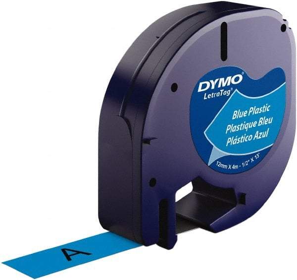 Dymo - 1/2" Wide x 156" Long, Black on Blue Plastic Label Printer Cartridge - For DYMO Letratag Printers - Caliber Tooling