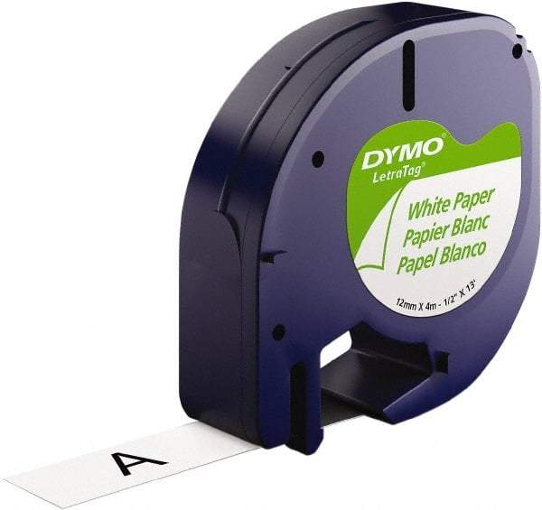 Dymo - 1/2" Wide x 156" Long, Black on White Paper Label Printer Cartridge - For DYMO Letratag Printers - Caliber Tooling