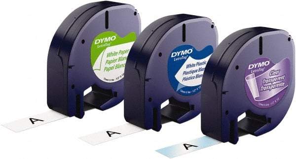 Dymo - 1/2" Wide x 156" Long, Black on White & Black On Clear Plastic/Paper Label Printer Cartridge - For DYMO Letratag Printers - Caliber Tooling