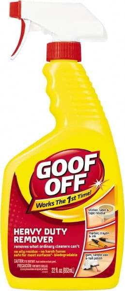 Goof Off - Adhesive, Graffiti & Rust Removers Type: Adhesive Remover Removes/Dissolves: Caulk Residue; Chewing Gum; Crayon; Glue; Marker; Paint; Pen; Scuff Marks; Stickers; Tar; Tree Sap - Caliber Tooling