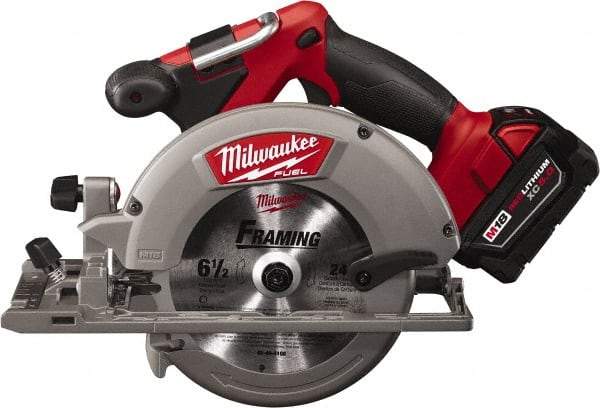 Milwaukee Tool - 18 Volt, 6-1/2" Blade, Cordless Circular Saw - 5,000 RPM, 1 Lithium-Ion Battery Included - Caliber Tooling