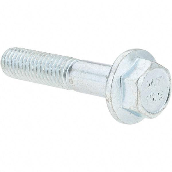 Made in USA - M8x1.25 Metric Coarse, 40mm Length Under Head, Hex Drive Flange Bolt - 30mm Thread Length, Grade 10.9 Alloy Steel, Smooth Flange, Zinc-Plated Finish - Caliber Tooling