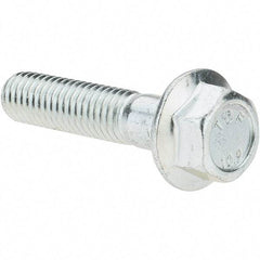 Made in USA - M8x1.25 Metric Coarse, 35mm Length Under Head, Hex Drive Flange Bolt - 30mm Thread Length, Grade 10.9 Alloy Steel, Smooth Flange, Zinc-Plated Finish - Caliber Tooling