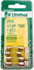 Value Collection - 32V AC/DC, 20 Amp, Fast-Acting Miniature Glass/Ceramic Fuse - 7/8" OAL, 1/4" Diam - Caliber Tooling