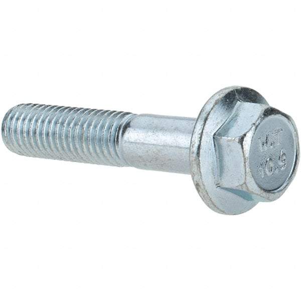 Made in USA - M8x1.25 Metric Coarse, 40mm Length Under Head, Hex Drive Flange Bolt - 30mm Thread Length, Grade 10.9 Alloy Steel, Smooth Flange, Zinc-Plated Finish - Caliber Tooling