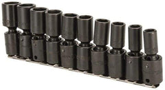 Proto - 10 Piece 3/8" Drive Deep Impact Socket Set - 6 Points, 10 to 19mm, Metric Measurement Standard - Caliber Tooling