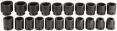 Proto - 21 Piece 3/4" Drive Black Finish Impact Socket Set - 6 Points, 19mm to 41mm Range, Metric Measurement Standard - Caliber Tooling