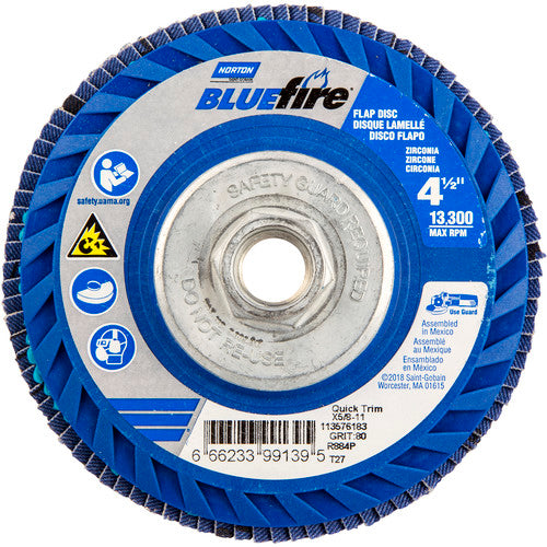 ‎4-1/2 × 5/8 - 11″ BlueFire Plastic Flat Flap Disc Type 27 P80 Grit R884P Ceramic Alumina - Caliber Tooling