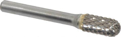 SGS Pro - 3/8" Cut Diam, 1/4" Shank Diam, Cylinder with Radius Head Double Cut Burr - Carbide, Radius End, 3/4" LOC, 2-1/2" OAL - Caliber Tooling