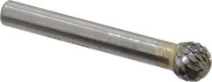 SGS Pro - 3/8" Cut Diam, 1/4" Shank Diam, Ball Head Double Cut Burr - Carbide, Radius End, 5/16" LOC, 2-1/16" OAL - Caliber Tooling