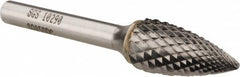 SGS Pro - 1/2" Cut Diam, 1/4" Shank Diam, Tree Head Double Cut Burr - Carbide, Point End, 1" LOC, 2-3/4" OAL - Caliber Tooling