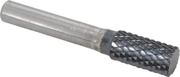 SGS Pro - 1/2" Cut Diam, 3/8" Shank Diam, Cylinder Head Double Cut Burr - Carbide, Flat End, 1" LOC, 3" OAL - Caliber Tooling