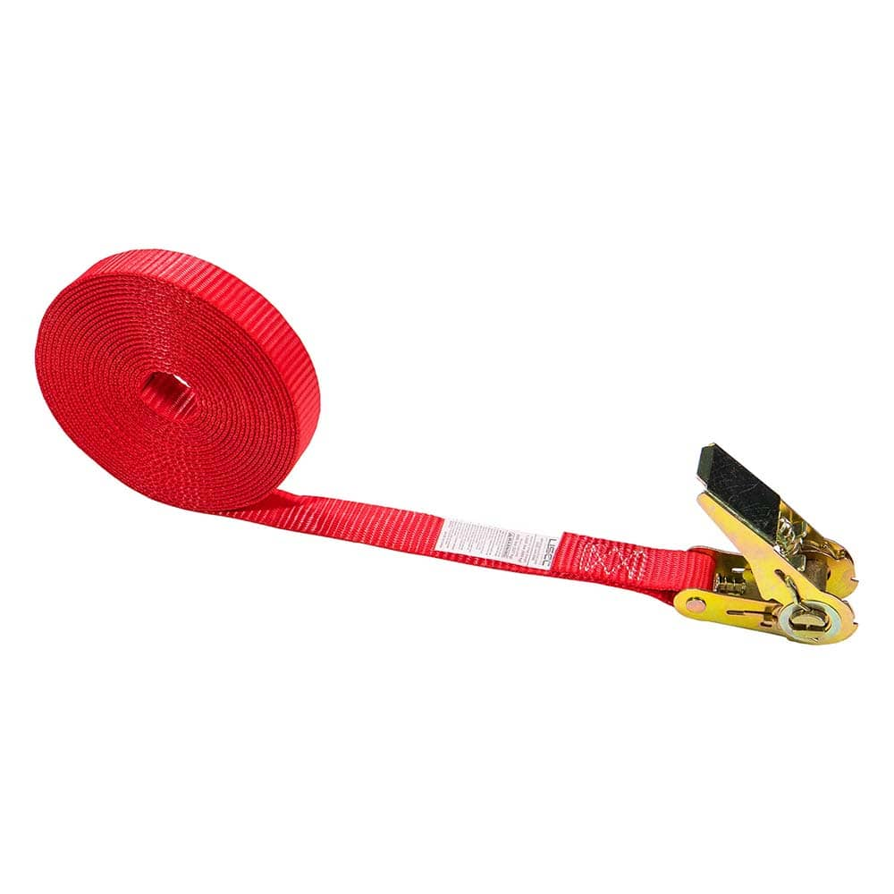 US Cargo Control - Slings & Tiedowns (Load-Rated); Type: Ratchet Tie Down ; Length (Feet): 20 ; Basket Capacity (Lb.): 500 ; Material: Polyester ; Color: Red - Exact Industrial Supply